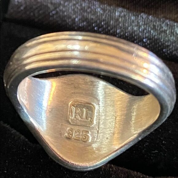 Ralph Lauren 925 Sterling Silver Onyx Lion Intaglio Signet Ring - Picture 5 of 16